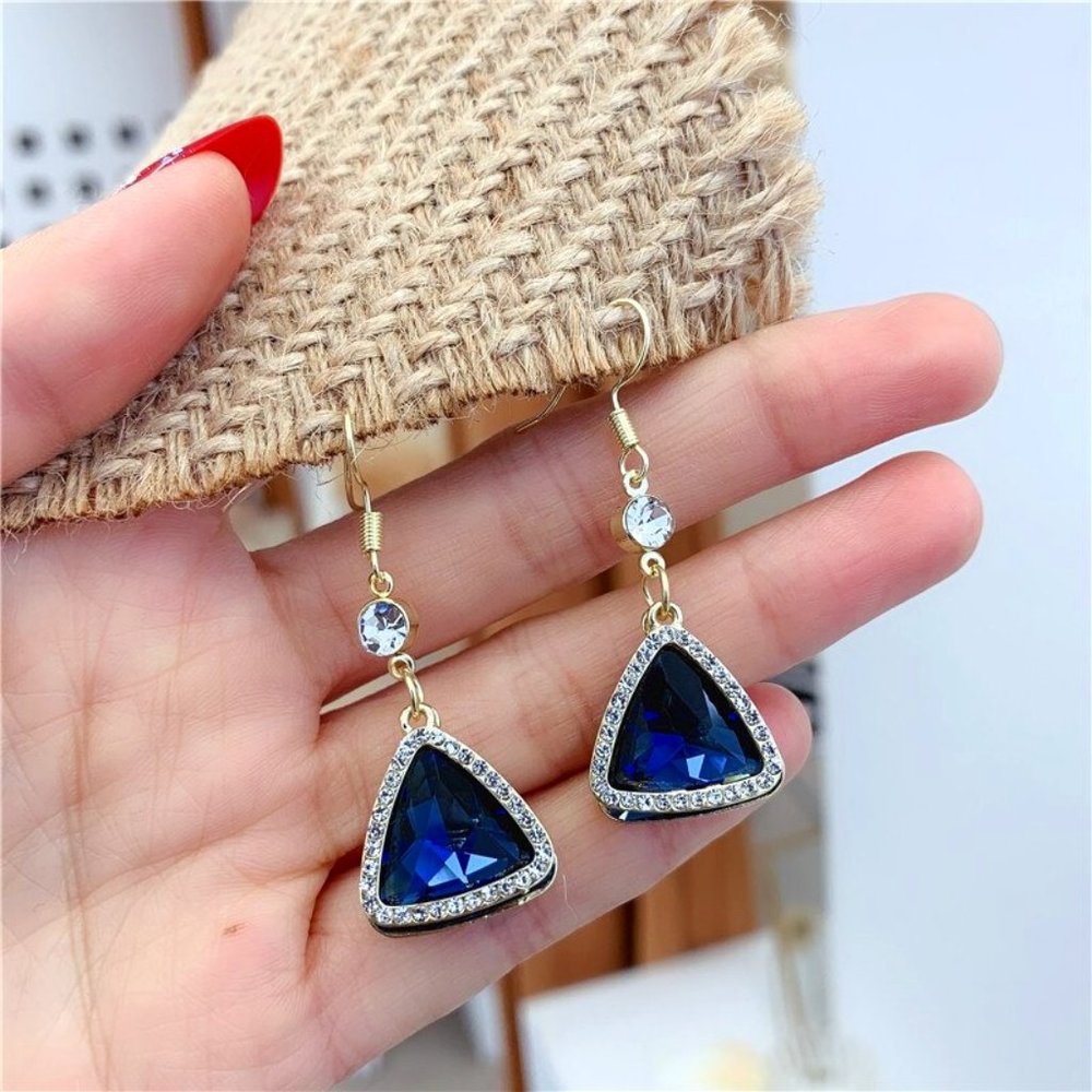 Sapphire & Rhinestone Dangle Earrings